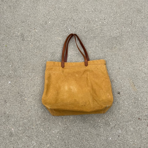 Madewell Canvas Tote Bag Leather Handles Ochre - Picture 5 of 7